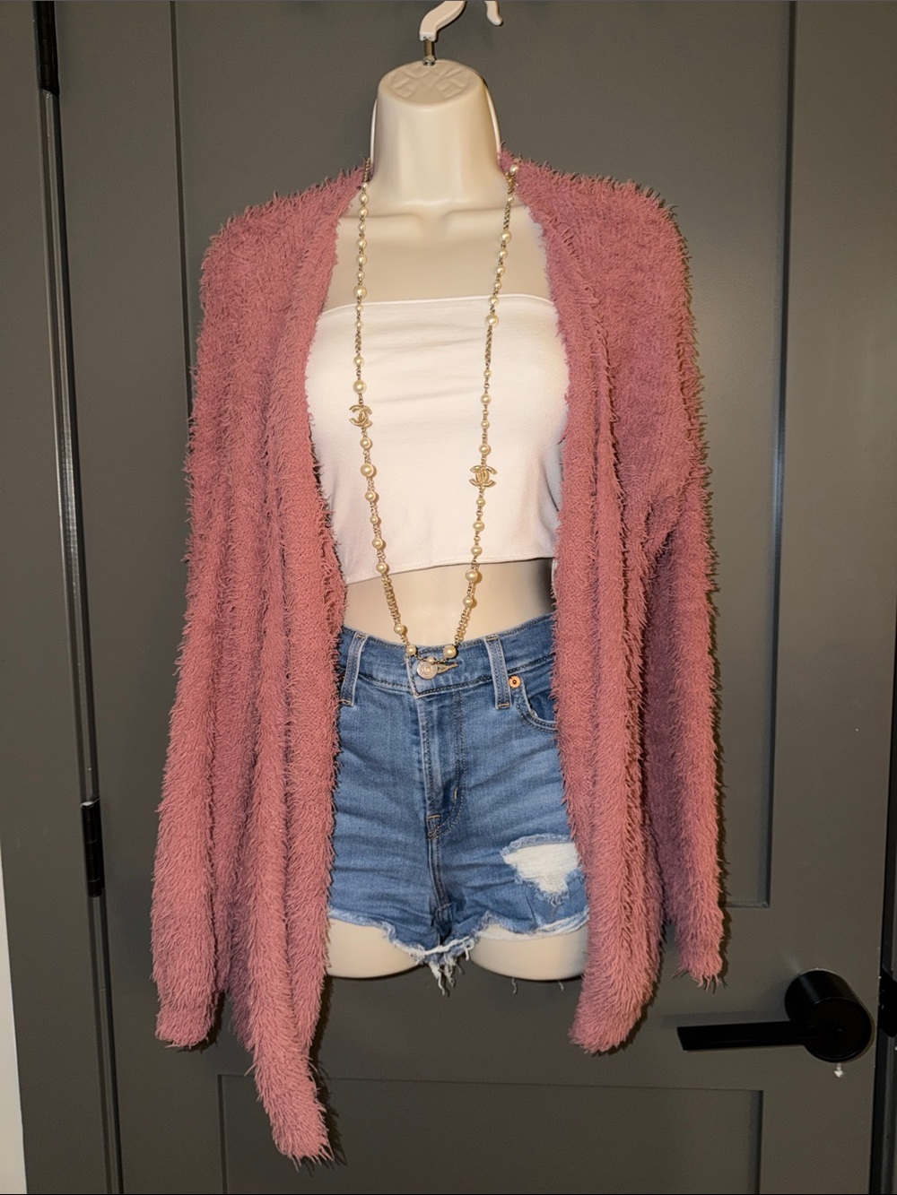Wild Fable Dusty Pink Fuzzy Open Front Cardigan Oversized Cozy Sweater